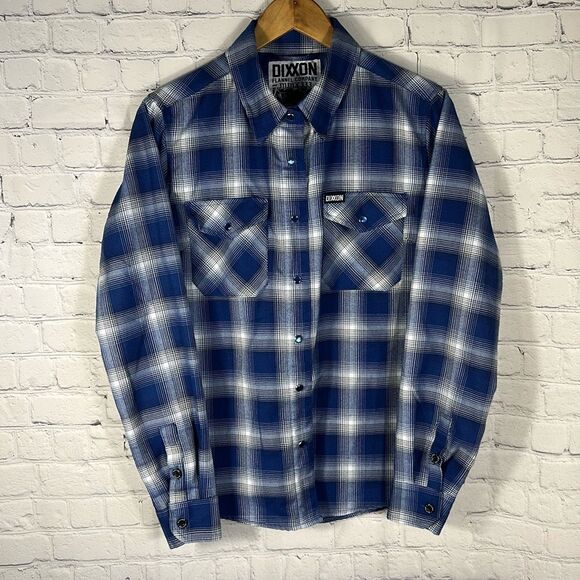 Dixxon Deluxe Flannel Company Shirt Womens Medium Deluxe Blue Plaid Pearl Snap - Picture 1 of 10
